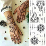 Lianfudai Black Henna Tattoo Stickers for Hands Temporary Tattoos Body Lace Tatoo Temporari Waterproof Fake Tattoo for Women Hena Tatoo