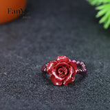 Lianfudai Natural Vermilion Garnet Beaded Rose Ring Purple Gold Sand Love Buddha Head Ring Fashion Jewelry Gift for Women