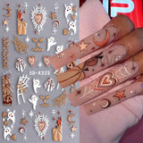 Lianfudai 5D Halloween Ghost Pumpkin Embossed Nail Stickers Decals Spider Web Clown Bone Nail Art Gel Sliders Design Manicure Decorations