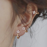 Lianfudai Dainty Flower Earclip Earrings for Women Piercing Cartilage Ear Ring Cute Zircon Gold Color Women's Aesthetic Jewelry KDE028