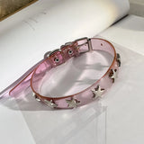 Lianfudai   Sweet Star Women's Leather Alloy Necklace Female Punk Pink Collar For Concert Party Girls Jewelry Accessories