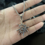 Lianfudai Creative Sun Flame Pendant Necklace Punk Hip Hop Retro Hipster Men's Hollowed Out Stainless Steel Necklace Jewelry Gift