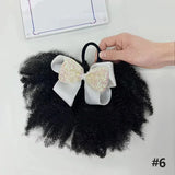 Lianfudai 2pcs/ Luxury Kids Hair Buns Kids Afro Puff Soft Like Natural Human Hair Hand Feel Marley Kinky Bulk for Hair Girl with Elastic