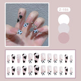 Lianfudai 24P Fashion Fake Nails With Design Leopard Full Cover False Nails Tips Black Brown Stiletto Press On French Artificial Nail Glue