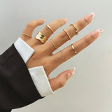 Lianfudai Bohemian Cross Wide Rings Set For Women Girls Simple Chain Finger Tail Rings New Bijoux Jewelry Gifts Ring Female