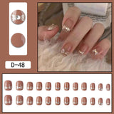 Lianfudai 24pcs French Point Diamond Fake Nails Wearing Artificial Square Head Press On Acrylic Nail Art Pearl Patch Almond False Nails