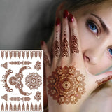 Lianfudai Brown Henna Lace Temporary Tattoo Sticker Butterfly Mehndi Flower Fake Tattoo for Women Feather Flora Sexy Henna Design Stickers