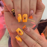 Lianfudai current nail trends 2023  24Pcs Halloween Ballet False Nails Long/short French Fake Nails with Cobweb Design Square Press on Nails Wearable Nail Tips