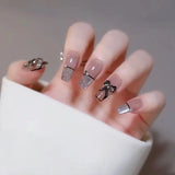 Lianfudai 24Pcs Short Square False Nails with Jelly Adhesive Glitter Gradient Design Detachable Fake Fingernails Full Cover Press on Nails