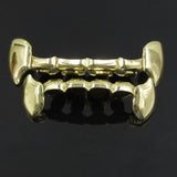 Lianfudai Hip Hop Glossy Two Teeth Grills Top Bottom Fangs 14K Gold Plated Tooth Caps For Women Men Jewelry Halloween Cosplay