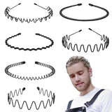 Lianfudai 6pcs Fashion Metal Hair Band for Men Women Unisex Black Wavy Hair Head Hoop Band Sports Headband Hairband Hair Accessories Gift