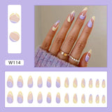 Lianfudai 24Pcs/Set Fake Nails With Glue Full Cover Nail Tips Press On Med Nails DIY Manicure Oval Head False Nails Pink Almond Artificial