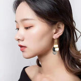 Lianfudai  Korean INS Fashion Simple Romantic Prismatic Round Earring Jewelry Silver Color Eardrop For Women Trendy Jewerly Gift