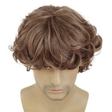 Lianfudai Synthetic Curly Men Wig Short Brown Hair Businessmen Curly Haircut Man Guys Natural Hairstyle The Summer Outfits Cosplay Costume