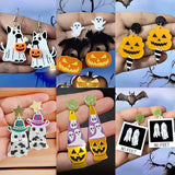 Lianfudai 2024 New Ghost Lamp Halloween Earrings Women Hallowmas Pumpkin Ice Cream Cone Black Cat No Feet Specter Acrylic Drop Earring