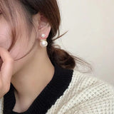 Lianfudai Simple Exaggerated Large Pearl Stud Earrings for Women Wedding Bridal Korean Imitation Pearl Earrings Office Jewelry Gifts