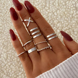 Lianfudai Bohemian Cross Wide Rings Set For Women Girls Simple Chain Finger Tail Rings New Bijoux Jewelry Gifts Ring Female