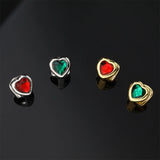 Lianfudai Hip Hop Single Red Green Gemstone Teeth Grillz 14K Gold Plated Zircon Tooth Caps For Women Men Jewelry Gift