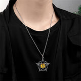 Lianfudai Pentagram shape Devil's Eye Pendant Necklace For Men And Women Punk Retro Non Adjustable Metal Collar Trending Jewelry Gifts