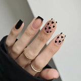 Lianfudai 24P Fashion Fake Nails With Design Leopard Full Cover False Nails Tips Black Brown Stiletto Press On French Artificial Nail Glue