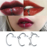 Lianfudai 3pcs T Shaped Stainless Steel Gothic Clip on Non Piercing Double Fake Cuff Lip Nose Ring Septum Hoop Women Girls Men