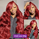 Lianfudai Burgundy 99J Body Wave 13x6 Hd Lace Frontal Human Hair Wig Transparent Lace Front Wigs For Women Brazilian Red Colored Remy Wig