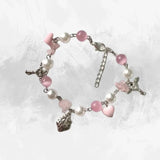 Lianfudai New Korean Pink Love Heart Beaded Bracelets for Women Sweet Temperament Design Bracelet Party Jewellery Gifts