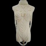 Lianfudai Pearl Body Chain Jewelry totally hand-made Bra fringed For Women Bridal Wedding Dress Beach Nightclub Pearl Waist chain