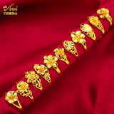 Lianfudai Ethiopia Dubai Flower Gold Color Arab Rings Resizable For Women Wedding Jewelry African Party Gift Nigerian Jewellery