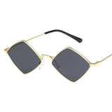 Lianfudai Polygon Women Sunglasses Irregular Vintage Small Frame Rhombus Ladies Sunglasses Shades Retro Alloy Eyewear Black