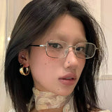 Lianfudai Japanese Style Harajuku Square Glasses Frame for Women No Makeup Fashion  Y2K Metal Anti-blue Glasses Men Retro Reading Glasses