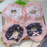 Lianfudai 1/2Pcs Sweet Bowknot Hair Scrunchies Soft Cloth Pink Lace Edge High Elastic Y2K Women Ponytail Holder Hair Ring Girls Headwear