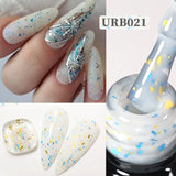 Lianfudai  SUGAR Blue Color Rubber Base Gel Nail Polish Gold Glitter Base Gel Top Coat Soak Off UV LED Gel Nail Art Varnish Manicure