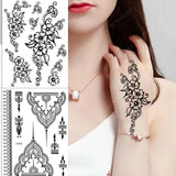 Lianfudai Black Henna Temporary Tattoo Stickers Women Sexy Lace Hand Jewelry Flower Fake Tatoo Waterproof Body Art Tattoo Wedding