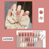 Lianfudai 24P Cute Childlike Rainbow Nail Art Full Cover Artificial Fake Nails Wearing Reusable False Nails Ballerina Press on Nail Art