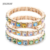 Lianfudai 2024 Merry Christmas Zircon Bangle For Women 8X8MM Inlaid Diamond Hand Boho Elastic Bracelets Beaded Gold Tennis Bracelets