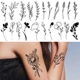 Lianfudai Waterproof Temporary Tattoo Stickers Black Flower Plant Small Size Tatto Flash Tatoo Fake Tattoos for Men Women Body Art