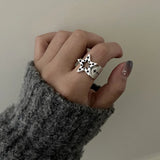 Lianfudai Fashion Pentagram Geometric Star Ring For Women Adjustable Finger Ring Jewelry Vintage Irregular Aesthetics Y2k Accessories