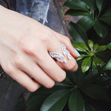 Lianfudai Hot New 925 Sterling Silver Pear Cut Emerald cut Simulated Diamond Wedding Party Vintage Open Ring Fine Jewelry Christmas Gifts