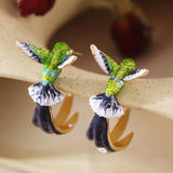 Lianfudai New Cute Hummingbird Dropping Oil Earrings for Women's Fashion and Minimalist Bird Earrings and Earrings