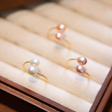 Lianfudai Natural Pearl Ring for Women Creative Geometric Index Finger Ring Fashion Wedding Jewelry Party Elegant Accessories Female Gifts