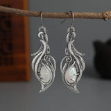 Lianfudai Bohemian Opal Dangle Earrings - Elegant Silver Plated Jewelry ForHolidays and Special Occasions