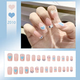 Lianfudai 24Pcs nail art fake nails French microd rilling simple Full Seamless Removable False Nail Ballerina Press On Nails Art Tips Set