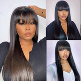 Lianfudai 30Inch Straight 3x1 Middle Part Lace Human Hair Wig With Bangs For Women Brazilian Wigs On Sale Cheap Fringe Bob Wig 180 Density