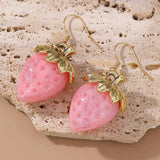 Lianfudai Korean Resin Strawberry Bowknot Drop Earrings for Women Food Simulated Fruit Cup Cake Dangle Earrings  Jewelry Accessories