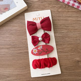 Lianfudai 2/4PCS Red Hair Pins for Girls Fabric Bow Bangs Clips Christmas Baby Hair Accessories Knitted Sweet Korean Hair Clip Kids Gifts