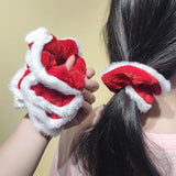 Lianfudai Women Scrunchies Christmas Red Hair Band Accessories Large Hair Tie Solid Color Elastic Women Ponytail Holder Christmas Ornament