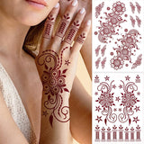 Lianfudai Brown Henna Tattoos for Women Waterproof Temporary Tattoo Stickers  for Hand Flower Fake Tattoo for Wedding Festival Body Art