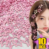 Lianfudai Y2k Pink Pentagram Star Bobby Pin Hair Clip Women Sweet Cool Cute Aesthetics Hairside Harajuku Girls Trend Headwear Accessories