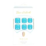 Lianfudai 24Ps Glossy Lake Blue Press on Toe Nails Artificial Acrylic Fake Toenails Full Coverage Removable Wearable Toe Nail Art Finished